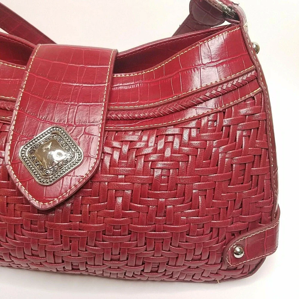 Coldwater Creek‎ Handbag Purse Red Woven Croc Emboss Faux Leather Magnetic Snap